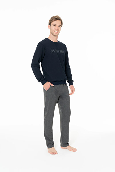 U.S. Polo Assn. Erkek Pijama Takımı, Viskon, Bisiklet Yaka, Uzun Kollu, Cepli, Kolları Lastikli, US POLO Baskılı