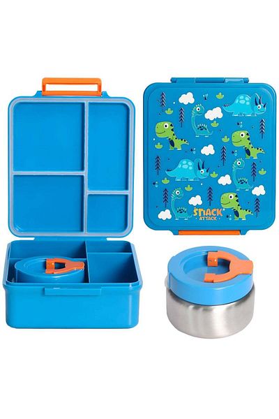 Snack Attack Blue Dino Kids Bento Lunch Box with Thermos Jar