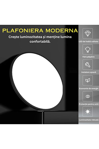 VisionHub Lampă de tavan LED modernă, clasă energetică A ultra subțire 2cm, 38W, lumină alb rece 6500k, diametru 40cm