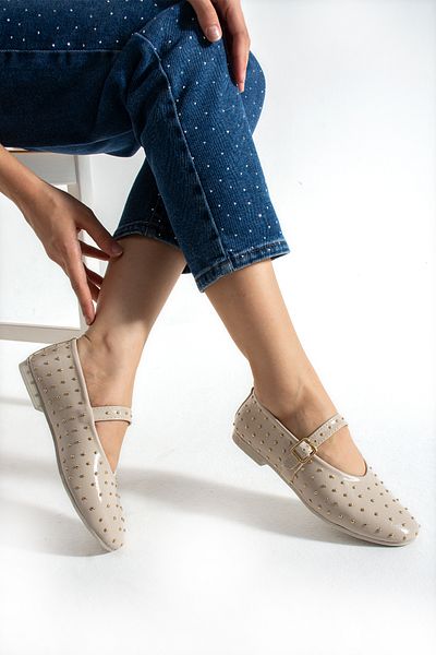 Neva'nın Butiği Dona Trop Detailed Leather Stylish Ballerinas