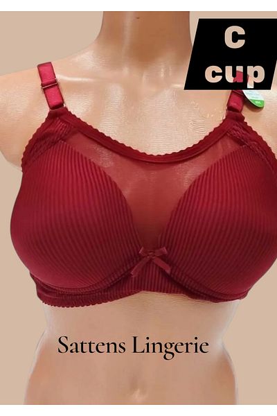 AYSEMİN TEKSTİL Sattens -Plus Size Push up Bra C Cup Burgundy Color Hollow Unbuttressed
