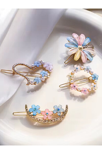 junobi مجموعة دبابيس شعر أنيقة بلون ذهبي على شكل زهور باستيل - 4 قطع - دبوس ش...