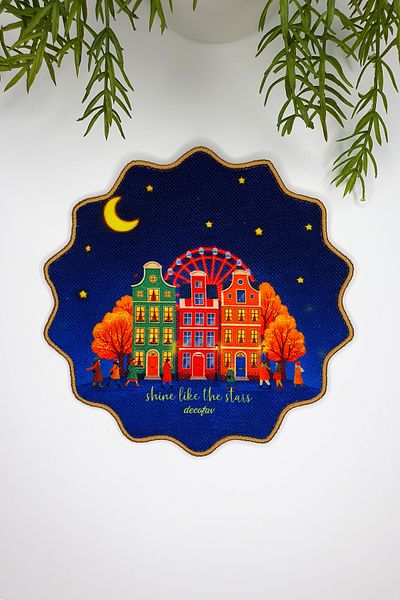 decofav Night City View Embroidery Edge Fabric Cocktail Napkin 1 Piece