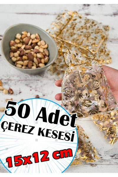 Dantelux 50 Adet Klasik Tül Çerez Kesesi (15x12 cm) - Gold Yaldızlı