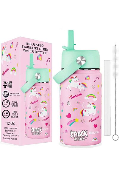 Snack Attack Kids Water Bottle for School Insulated water bottle with Straw Lid