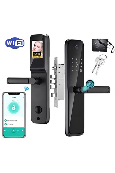 VisionHub Încuietoare inteligentă wireless premium, Yala 5 în 1 cu cameră video și ecran HD, telecomandă WiFi, încuietoare