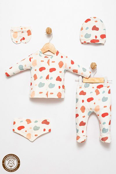 MAHFEL 100% Cotton Organic Leopard Printed Newborn Hospital Discharge Set 5 Pieces