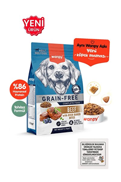 Wanpy TOM&JERRYPETSHOP-Tahılsız Sığır Etli Yetişkin Köpek Maması 1,5 kg