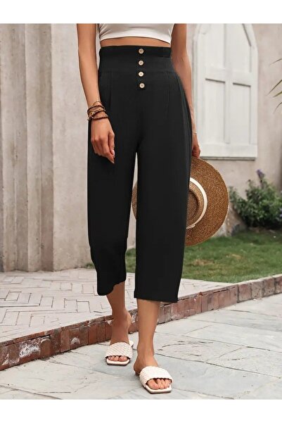 Nnstartshopping Women's High Waisted Front Buttoned Imported Linen Trousers