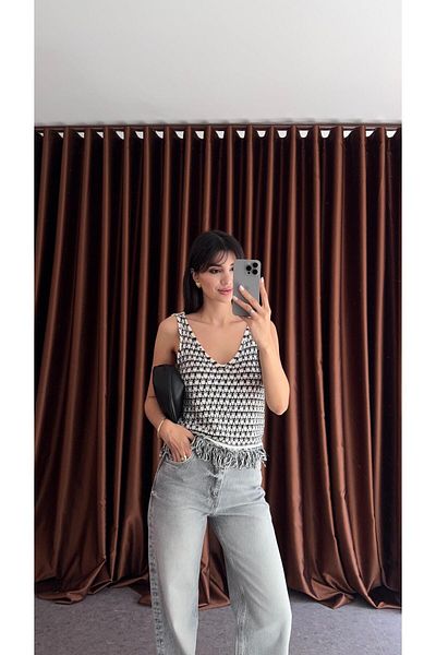 HAZELANNA Black-White Knitted Patterned Knitwear