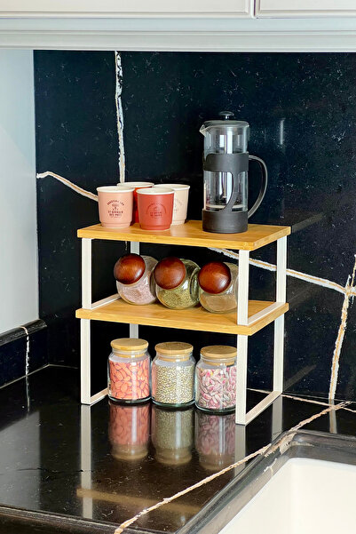 Milonsa Bambu Ahşap Metal Çok Amaçlı Raf – Tezgah Üstü Organizer Raf | Mutfak...