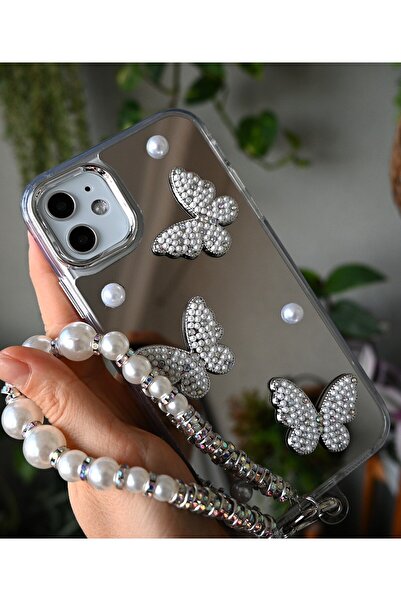 Go Aksesuar Iphone 11 Uyumlu Aynalı Charm Kelebek Tasarımlı Darbe Önleyici Silikon Kılıf
