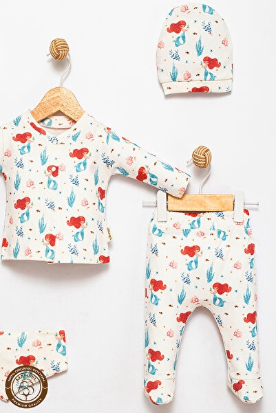 MAHFEL 100% Cotton Organic Mermaid Printed Newborn Hospital Discharge Set 5 Pieces