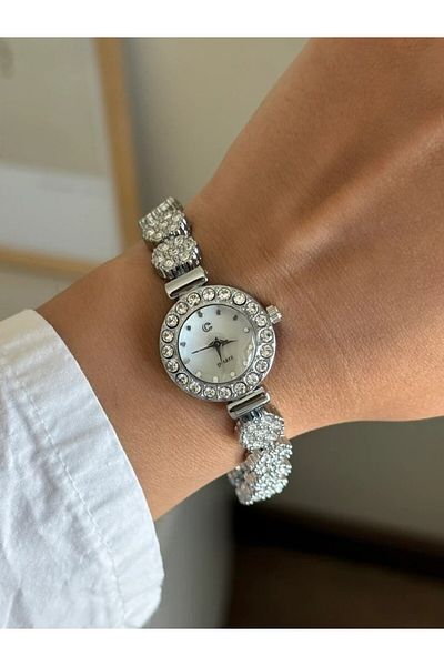 RoseandRoses Shrix Stylish Women's Wristwatch with Stone Silver (White Dial)