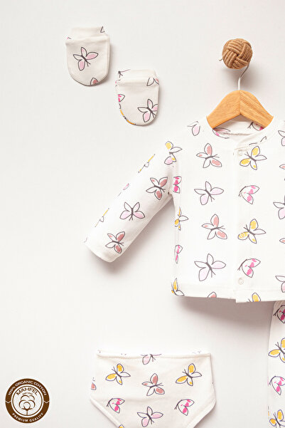 MAHFEL 100% Cotton Organic Butterfly Printed Newborn Hospital Discharge Set 5 Pieces