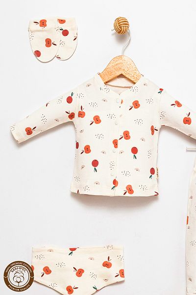 MAHFEL 100% Cotton Organic Fruit Printed Newborn Hospital Discharge Set 5 Pieces