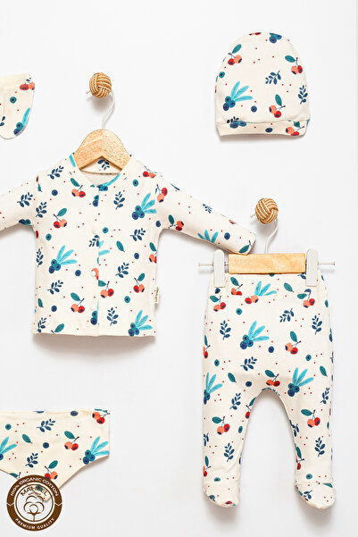 MAHFEL 100% Cotton Organic Blueberry Printed Newborn Hospital Discharge Set 5 Pieces