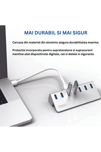 FİDECO USB Hub With 7 USB 3.0 Ports, FIDECO, Type-C, Multiport Adapter, 350mb/s, PC/Outlet Power, 5 Gbps
