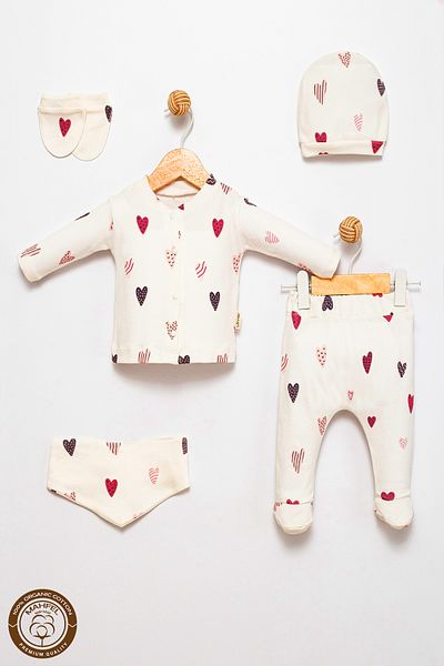 MAHFEL 100% Cotton Organic Purple Heart Printed Newborn Hospital Discharge Set 5 Pieces