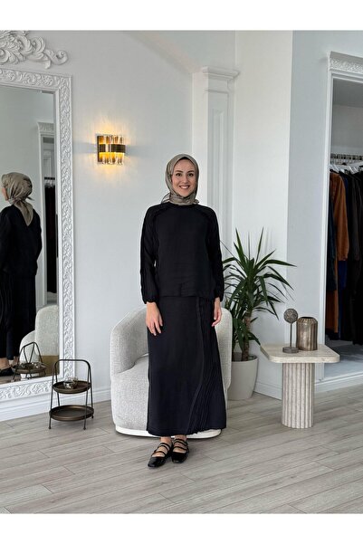MissWhence Keten Etekli Takım Siyah 37009