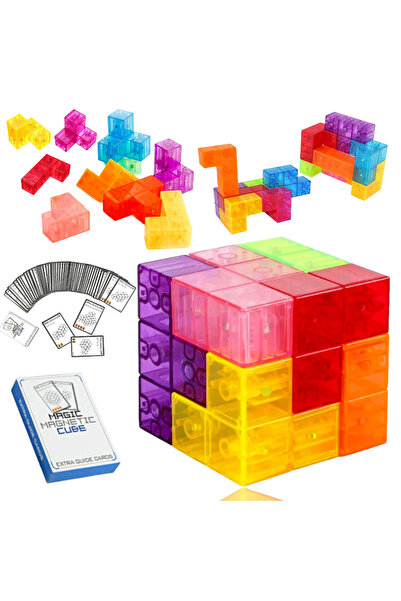 OEM Cub magnetic magic 3D, set de blocuri de construcție STEM, cu 7 blocuri magnetice/forme multiple, 54 de cărți