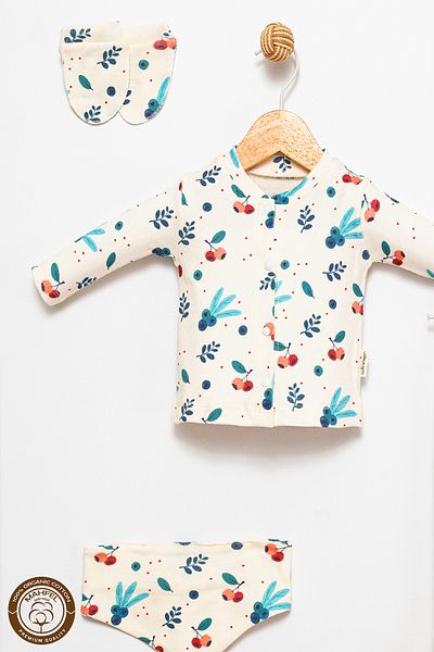 MAHFEL 100% Cotton Organic Blueberry Printed Newborn Hospital Discharge Set 5 Pieces