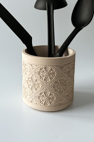 sin istanbul Ethnic Patterned Countertop Vertical Cutlery Holder Beige