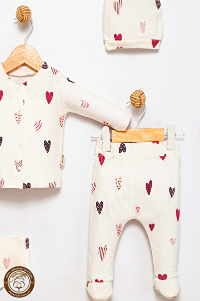 MAHFEL 100% Cotton Organic Purple Heart Printed Newborn Hospital Discharge Set 5 Pieces