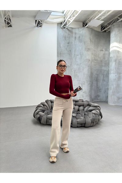 veres Sorane Beige Winter Fleece-Lined Sweatpants