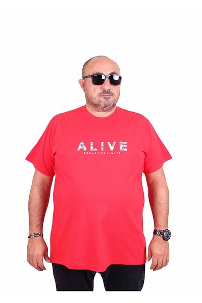 MocGrande Men's Plus Size Crew Neck T-Shirt Alive 25187 Red