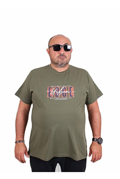 MocGrande Tricou pentru bărbați de mărime mare cu gâtul O Edge 25190 KHAKI