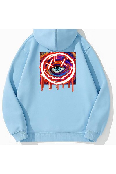 CLASSY.MODA Single Eyed Graffiti Face Patterned Hooded Sweatshirt
