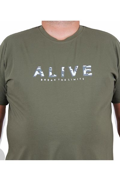MocGrande Men's Plus Size Crew Neck T-Shirt Alive 25187 Khaki