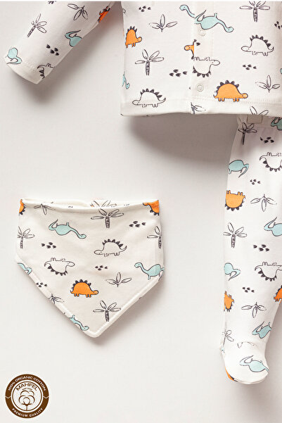 MAHFEL 100% Cotton Organic Dinosaur Printed Newborn Hospital Discharge Set 5 Pieces