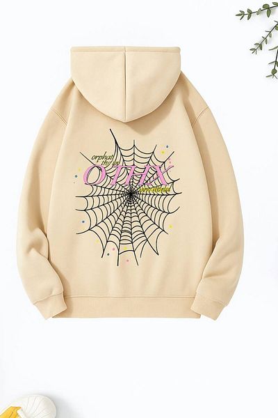 CLASSY.MODA Spider Web Patterned Hooded Sweatshirt