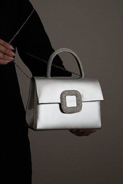 Mimoza Γυναικεία λαμπερή ασημένια βραδινή τσάντα - βραδινή τσάντα με κρυστάλλ...