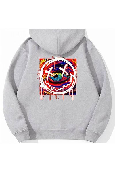CLASSY.MODA Single Eyed Graffiti Face Patterned Hooded Sweatshirt