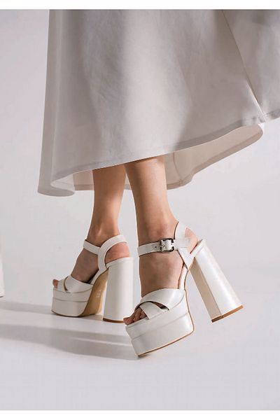 Rimex 7-9900 Double Layer Platform Leather High Thick Heels Bridal/Evening Shoes - Leather