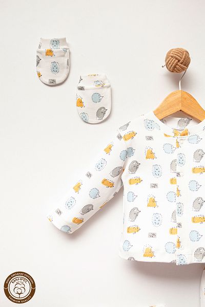 MAHFEL 100% Cotton Organic Hedgehog Printed Newborn Hospital Discharge Set 5 Pieces