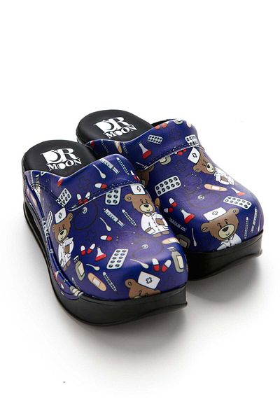 DRMOON Women's Blue Orthopedic Medical Clogs Airmax Teddy Bear