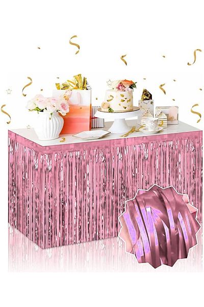 ReilaToys Self Adhesive Rose Gold Metalized Tassel Table Skirt – 75 X 275 cm Party Decoration