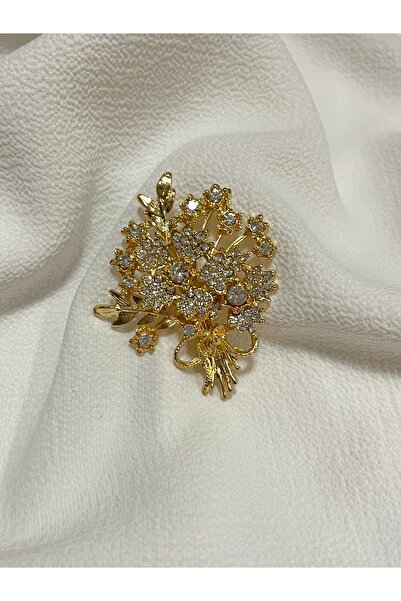 Çelik Lucky Store Gold Taşlı Çiçek Buketi Broş