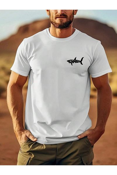PALPİTO Men's White Shark Printed Oversize T-Shirt