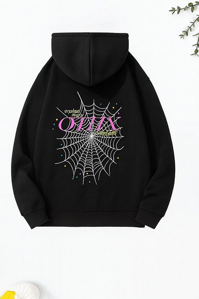 CLASSY.MODA Spider Web Patterned Hooded Sweatshirt