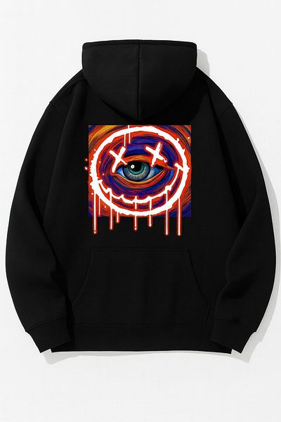CLASSY.MODA Single Eyed Graffiti Face Patterned Hooded Sweatshirt