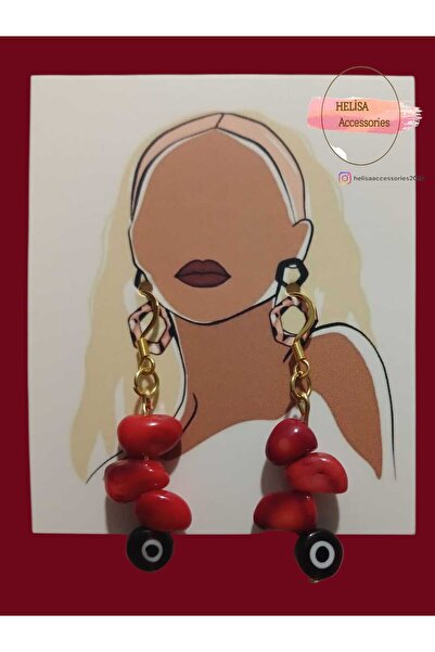 HELİSA ACCESSORİES أقراط من الفولاذ بتصميم عرقي وبوهيمي مع أحجار المرجان الطب...