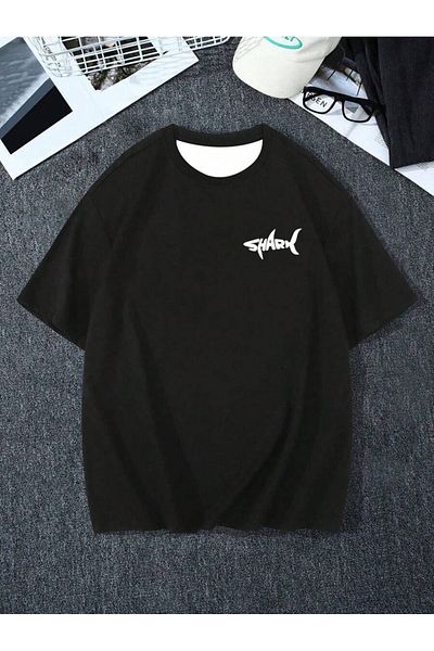 PALPİTO Men's Black Shark Printed Oversize T-Shirt