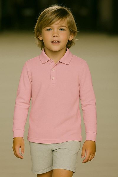 BAGİSTA BUTİK Unisex Children's Solid Color Polo Neck Long Sleeve School T-Shirt
