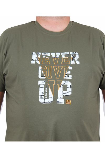 MocGrande Men's Plus Size Crew Neck T-Shirt Never Give up 25182 Khaki