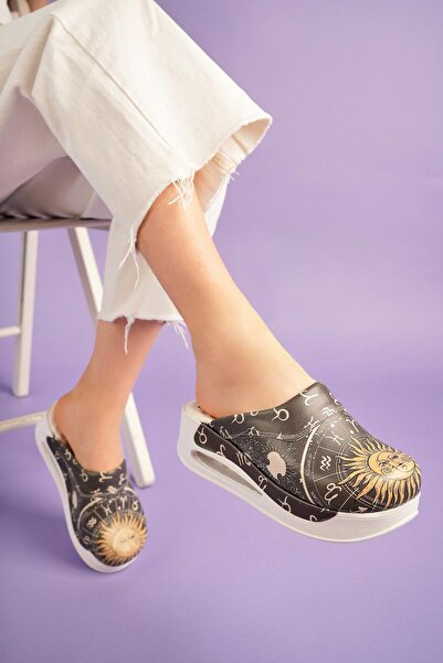 DRMOON Women's Black Orthopedic Medical Clogs Airmax Astrology